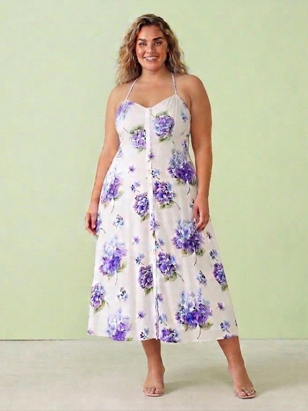 Forever 21 White Maxi Dress with Purple Floral Print Sz 22